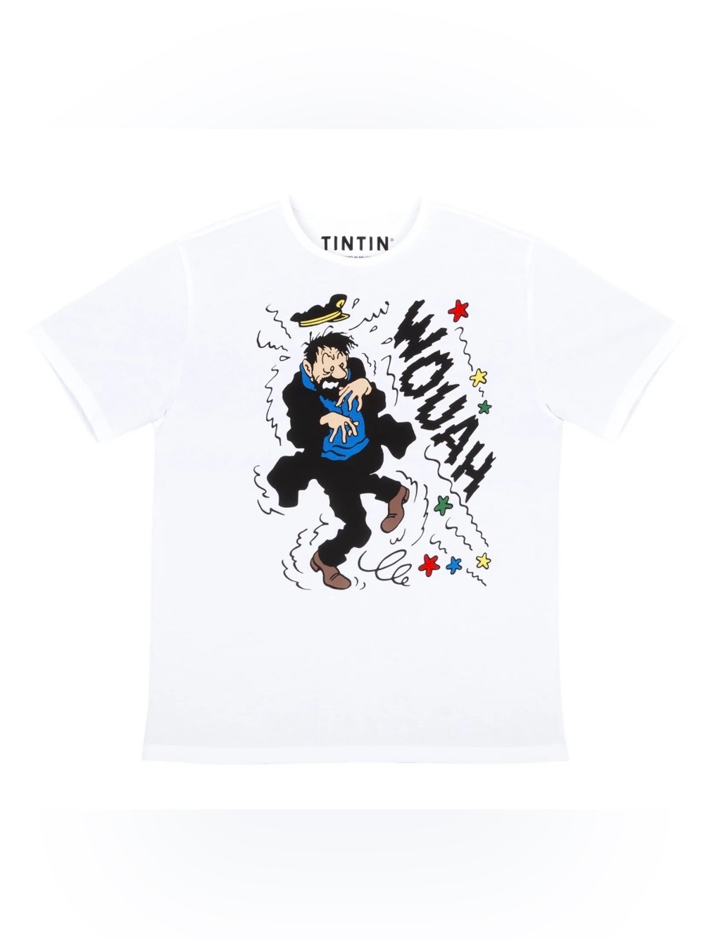 Haddock WOUAH White T-Shirt Captain Haddock Tintin Series 100% Cotton SZ S NWOT
